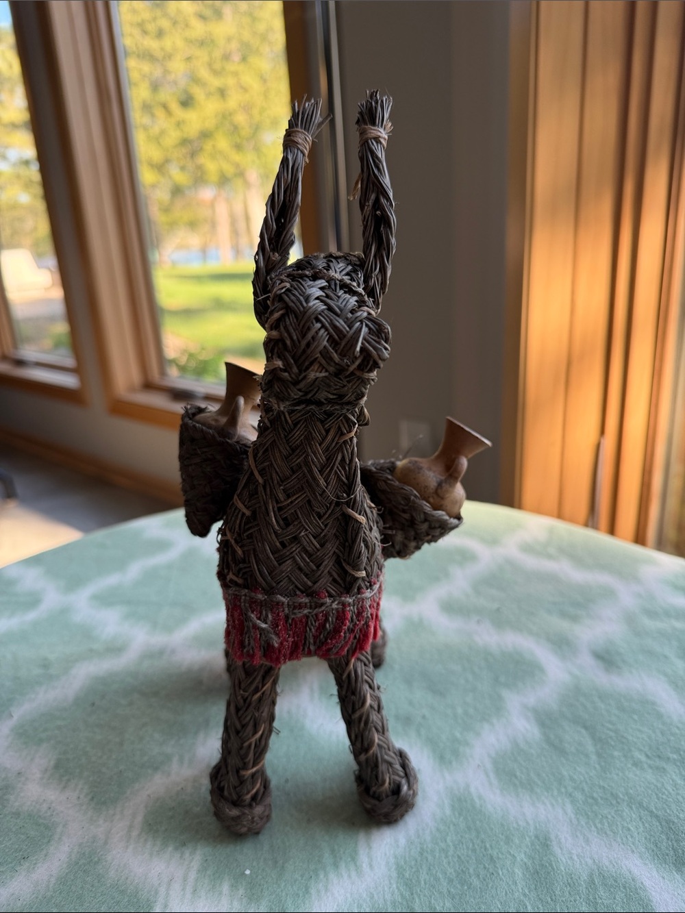 Vintage Handwoven Brown Donkey Figurine with Mini Clay Pots - Artisan Home Art - Picture 4 of 7